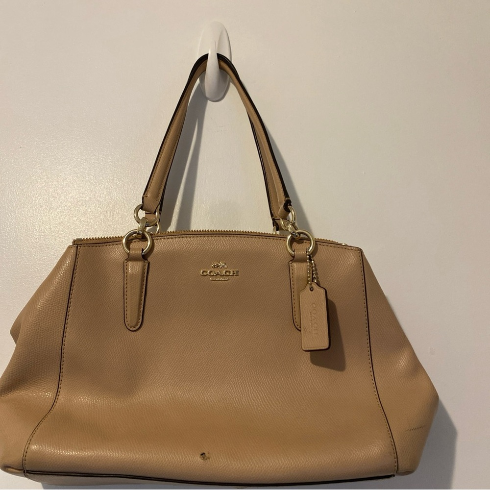 Coach Mini Christine Beige Leather Shoulder Bag w/ Crossbody Strap Minor Damage